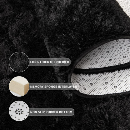 Tepook Super Soft Fluffy Rug for Bedroom, Modern Shaggy Fuzzy Kids Rugs for Living Room, Plush Indoor Nursery Home Decor Dorm Carpet with Non-Slip Bottom, Black, 4 X 6 Feet