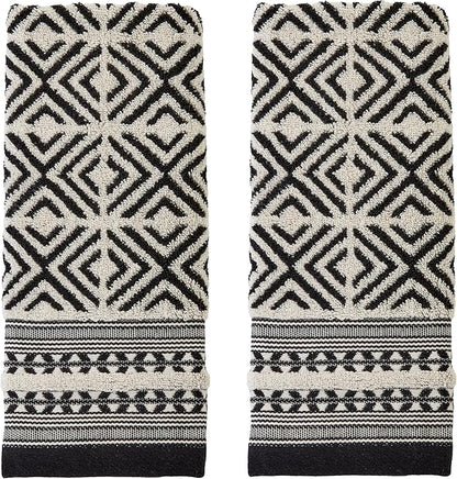 SKL Home Diamond Grid 100% Cotton Premium 2-Piece Hand Towel Set, 600 GSM