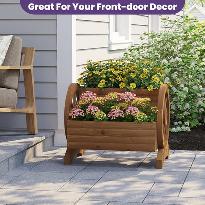 Wieghda Wooden Wagon Planter Box, Standing Garden Planter, Decorative Outdoor Container,Coffee