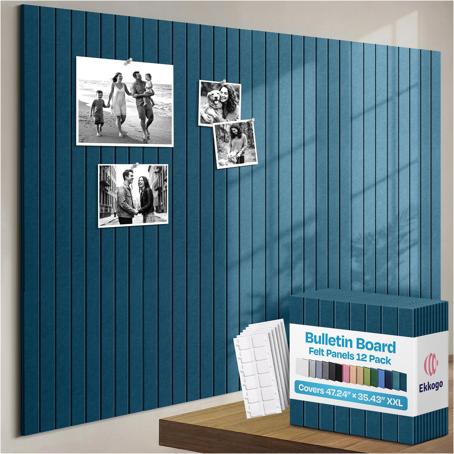 Ekkogo X-Large Cork Board Alternative 12-Pack Felt Bulletin Board Thick and Decorative Pin Board for Home Office Walls 47.24 x 35.43 Inches with 72 Adhesive Tabs - [Ocean Turquoise]