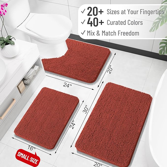 OLANLY Bathroom Runner Rugs 70x24, Soft Absorbent Chenille Bath Rugs, Rubber Backing Quick Dry, Machine Washable Long Bath Mats for Bathroom, Tub and Shower, Home Decor Accessories, Rustic Terracotta
