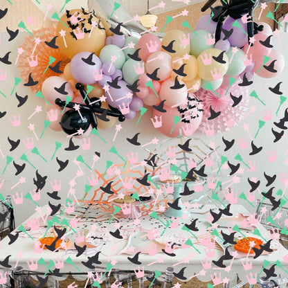 200Pcs Witch Themed Confetti - Magic Birthday Wedding Party Decorations,Pink Green Witches Table Centerpiece,Crown Broom Magic Wand Scatters Confetti,Good Bad Witch Party Photo Props