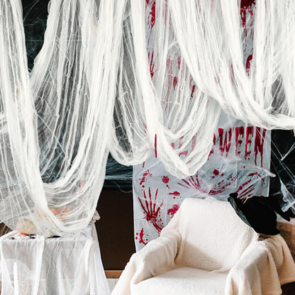 Watayo 315 x 85 Inch Halloween Creepy Cloth, White Halloween Scary Spooky Cloth, Windows Doorways Cover Gauze for Holiday Party Haunted House Decorations