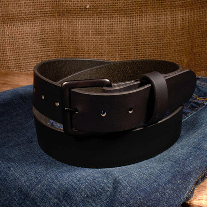 Nohma Leather, Men's Leather Belt, Made in USA, Full-Grain Leather, Casual Everyday Wear Belts, Amish Handmade (Black 5550-GM, 38" (Size 34 Pants) - Check Size Guide)