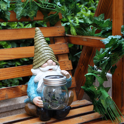 Vcdsoy Solar Firefly Jar Gnome Resin LED Garden Statue