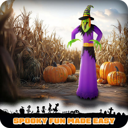 G128 10 ft Witch Halloween Inflatable Decor with LED Lights, Halloween Outdoor Holiday Yard Decoration, Fast Inflate, Weather-Resistant, Outdoor Use