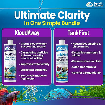 Aquatic Experts Aquarium Water Care Bundle – TankFirst Water Conditioner + KloudAway Water Clarifier, Freshwater Fish Tank Treatment Set, 500 mL Each