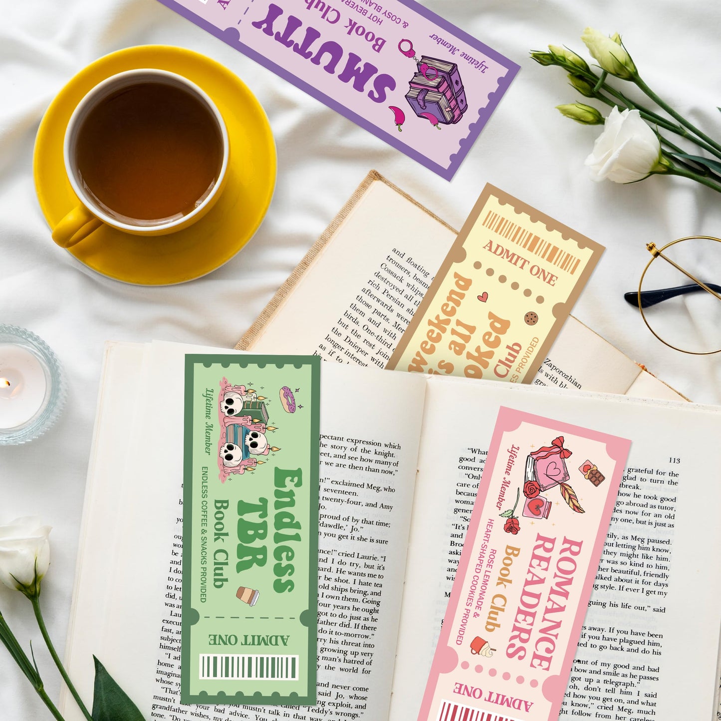 Laffact 120Pcs Funny Book Club Ticket Bookmark, Cowboy Romance Reading Tracker, Dark Romance Horror Anti Social Fantasy Readers Accessories Supplies Bookish Gifts Page Clip for Women Men Book Lover