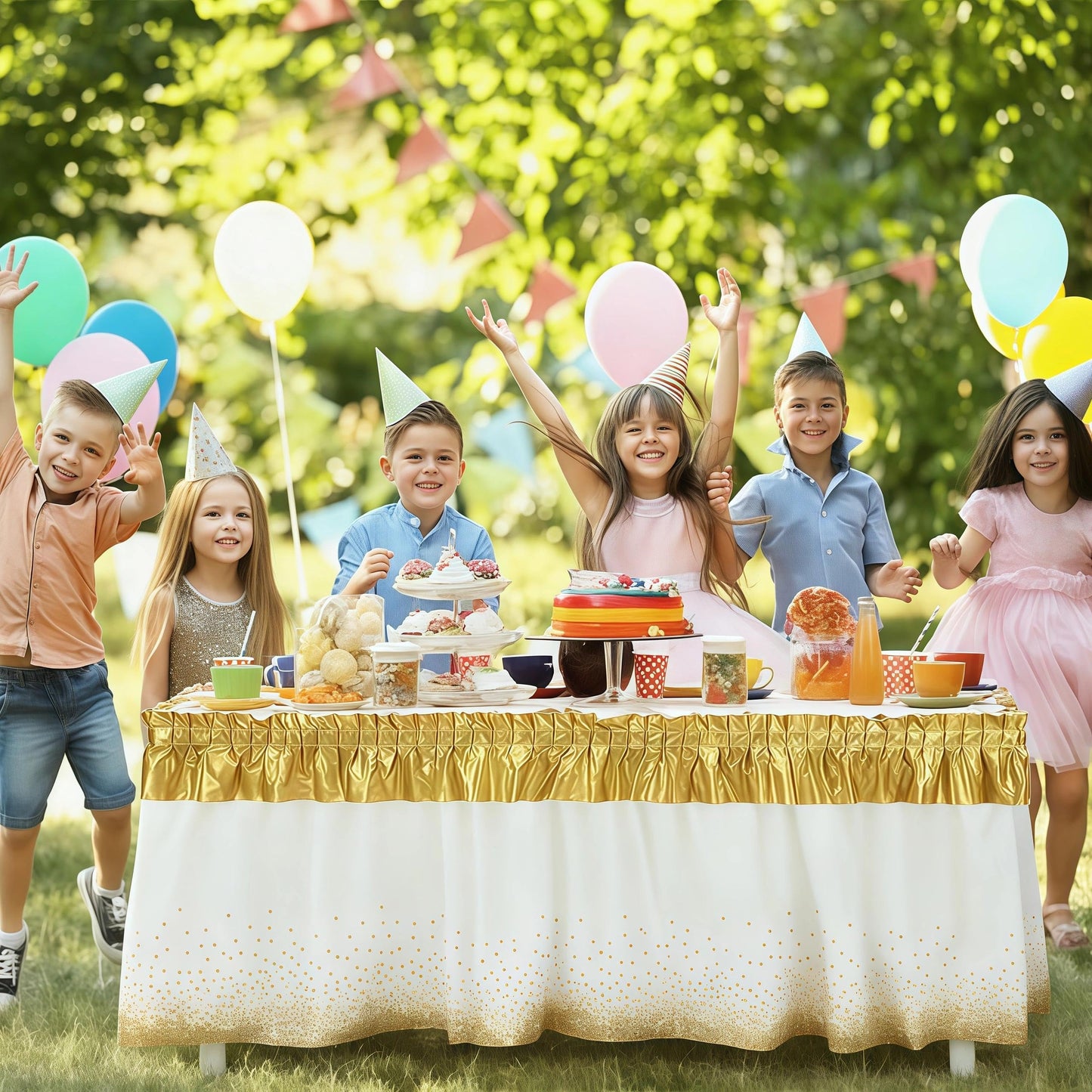 Qitvorax Disposable Table Skirts for Party, Plastic Rectangle Tables 6ft