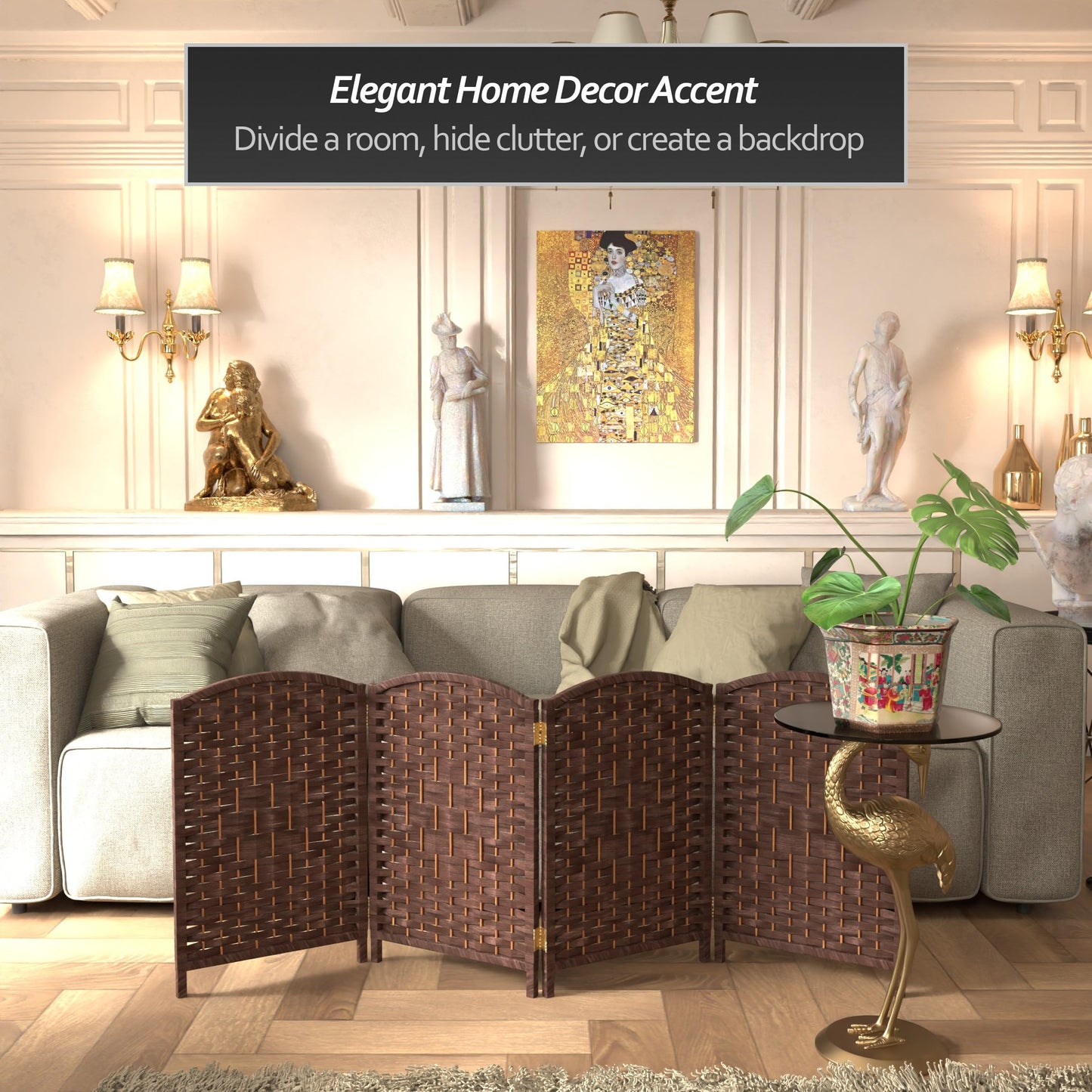 Red Lantern 2 ft. Short Diamond Weave Fiber Folding Screen - Dark Mocha - 4 Panel