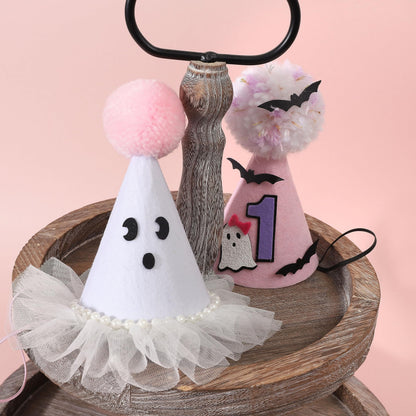 Agkvw Halloween Ghost Birthday Hat for Girls - Pink Ghost Tulle Birthday Hat, Cute Halloween Bday Decor, Spook One 1stBirthday decor, Two Spooky Bday Decoration for Girls