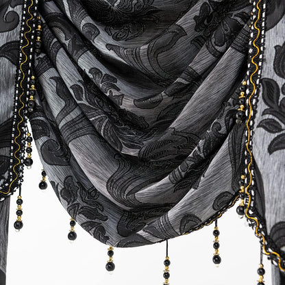 NAPEARL Halloween Black Waterfall Valance for Windows Luxury Gothic Valance Curtains for Living Room, Bedroom, Dining Room, Bay Window, Jacquard Damask Window Jabot and Cascade Curtains, 61-Inch Wide