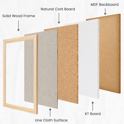 Bulletin Board Cork Board with Linen, 100% Wood Framed 18" x 24" Bulletin Board Decorations, Pin Boards for Walls, Wall Mounted Fabric Picture Board with 10 Pushpins for School, Home & Office, Natural