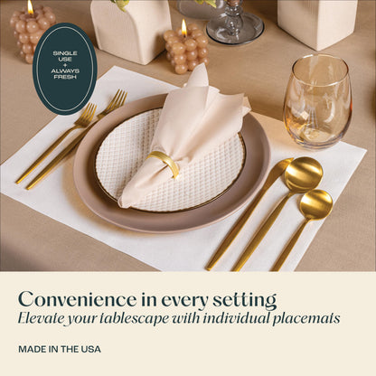 Disposable Champagne Paper Placemats for Dining Table - 100-Pack 18" x 12" Cloth-Like Rectangle Paper Placemats for Baby, Kids, Party Or Weddings.