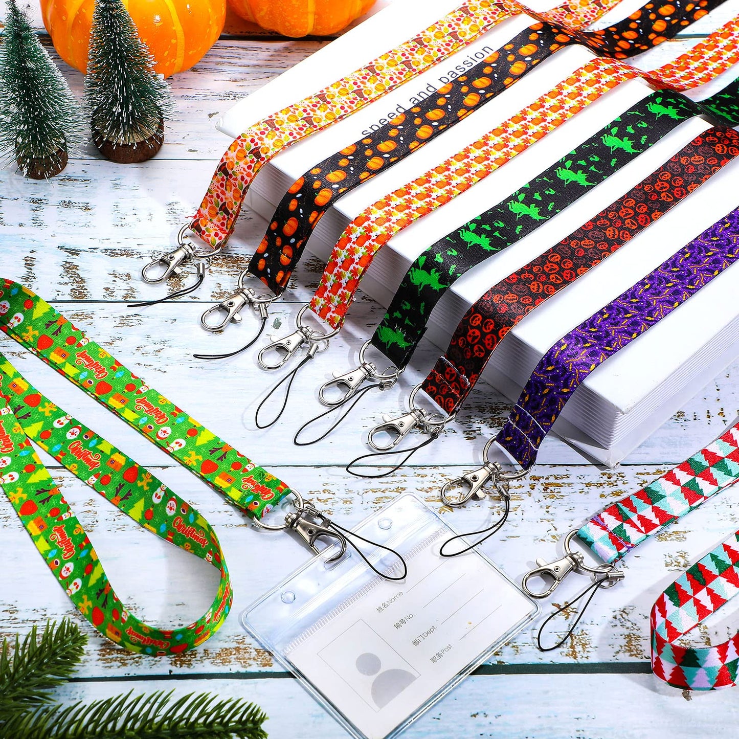 Kingdder 18 Pcs Halloween Christmas Lanyards for ID Badges Fall Thanksgiving Name Badge Lanyard with Swivel Hook Lobster Claw Holiday Office School Supplies