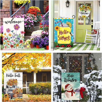 Seasonal Garden Flags Set of 12 Double Sided 12x18 Inch, Small Yard Flags for Outside, Spring Summer Fall Winter & Holiday Outdoor Decor, 4th of July Halloween Christmas Decorations for All Seasons