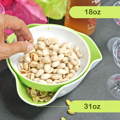 Southern Homewares Double Pedestal Serving Pistachio Bowl with Shell Storage – Green Interior, Ideal for Peanuts, Pistachios, Fruits, Candy, and Snacks