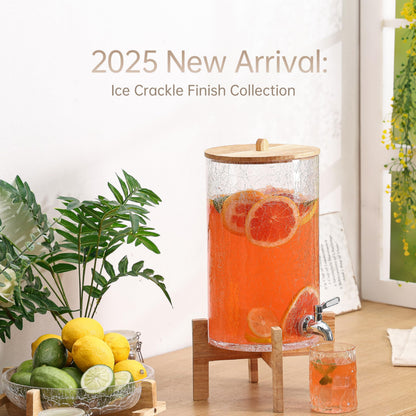 Cryyam 2 Gallon Glass Drink Dispenser with Stand, Beverage Dispenser with Wood Lid and Stainless Steel Spigot, Glass Water Dispenser for Parties, Ideal for Juice, Tea, Lemonade, and More