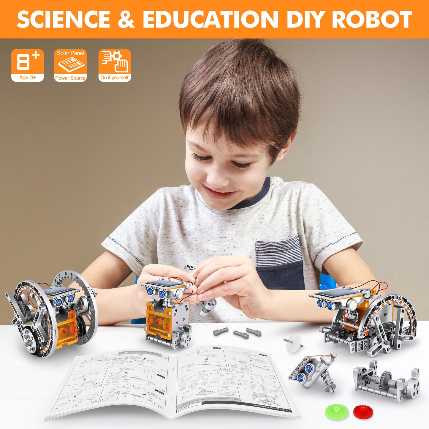 STEM 13-in-1 Education Solar Power Robots Toys for Boys Age 8+, Educational Toy DIY Science Kits for Kids, Building Experiment Robotics Set Birthday Gifts for 8+ Years Old Boys and Girls