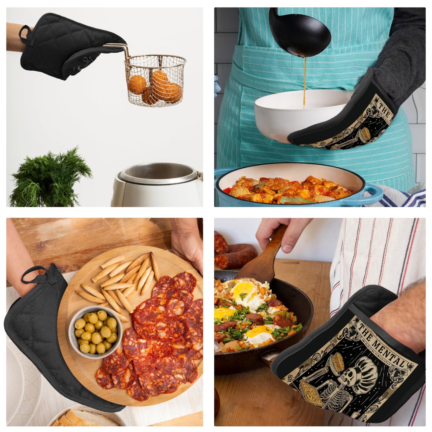 Gothic Skeleton Pot Holders with Pockets, Funny Baking Gifts Pot Holders Heat Resistant Oven Mitts Hot Pads for Kitchen Baking Cooking,Potholders for Kitchens