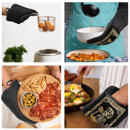 Gothic Skeleton Pot Holders with Pockets, Funny Baking Gifts Pot Holders Heat Resistant Oven Mitts Hot Pads for Kitchen Baking Cooking,Potholders for Kitchens