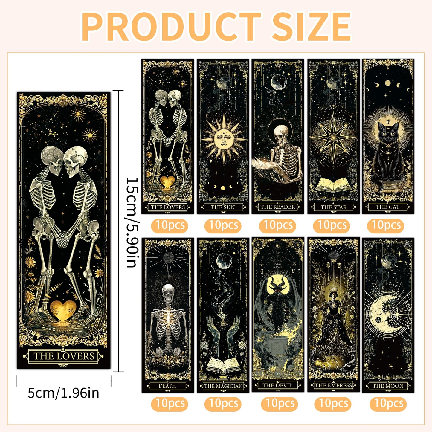 100 Pcs Gothic Tarot Bookmarks Bulk, Dark Academia Witchy Book Marks for Reading, Skeleton Paper Page Markers, Bookish Gifts for Reading Women Book Lovers Men, Dark Romance Merch