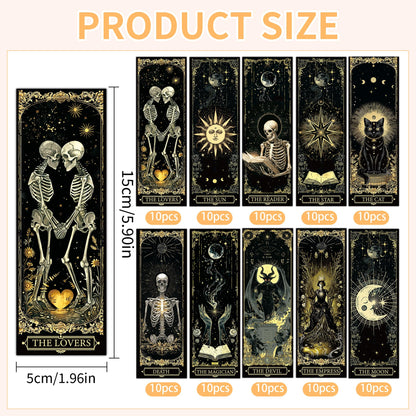 100 Pcs Gothic Tarot Bookmarks Bulk, Dark Academia Witchy Book Marks for Reading, Skeleton Paper Page Markers, Bookish Gifts for Reading Women Book Lovers Men, Dark Romance Merch