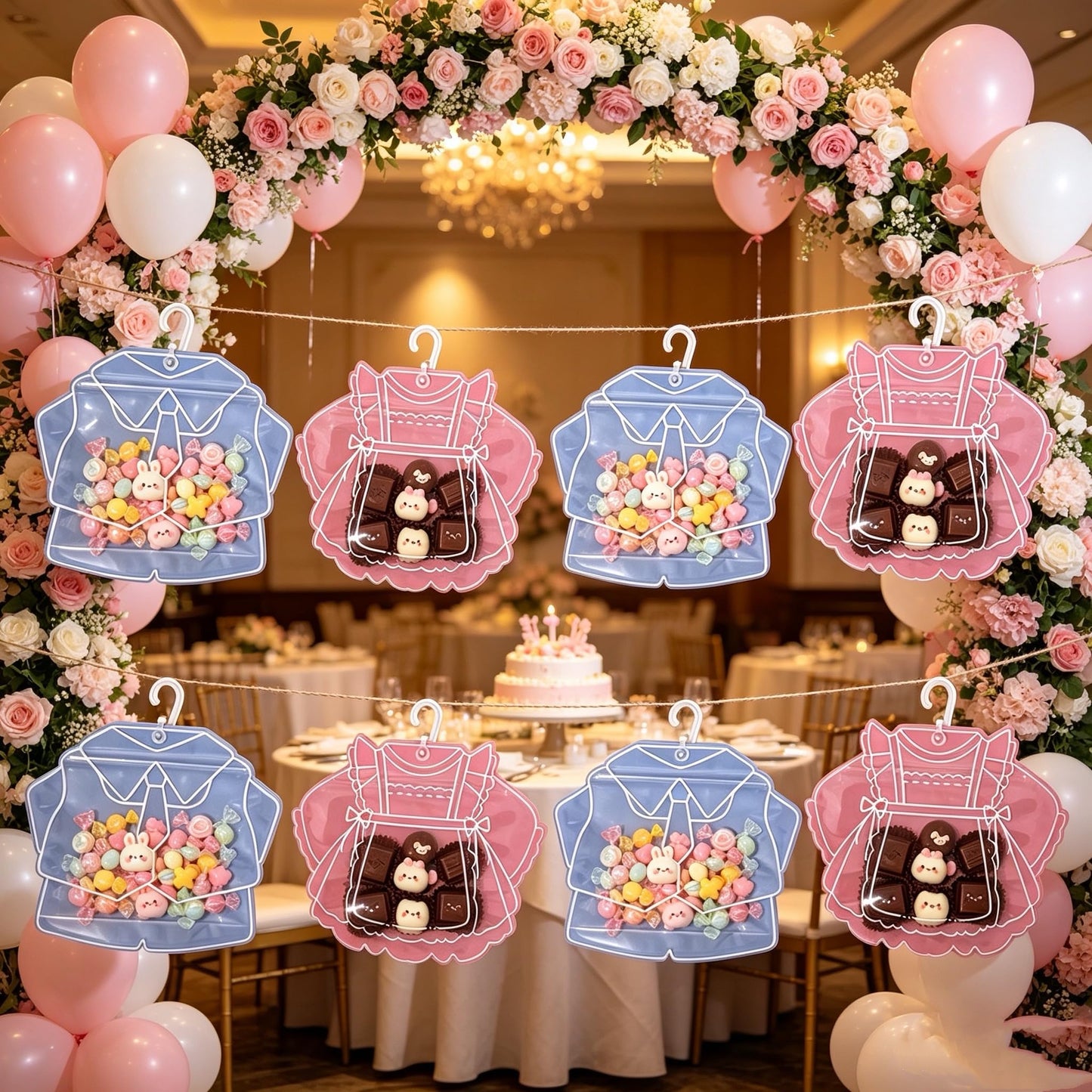 KTBANBANNEY 30 Pack Birthday Party Favor Bags, Cute Outfit Shaped Clear Zipper Gift Bags with Hook, Reusable Goodie Bags for Baby Shower, Candy Treat Pouches for Party Supplies