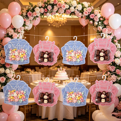KTBANBANNEY 30 Pack Birthday Party Favor Bags, Cute Outfit Shaped Clear Zipper Gift Bags with Hook, Reusable Goodie Bags for Baby Shower, Candy Treat Pouches for Party Supplies