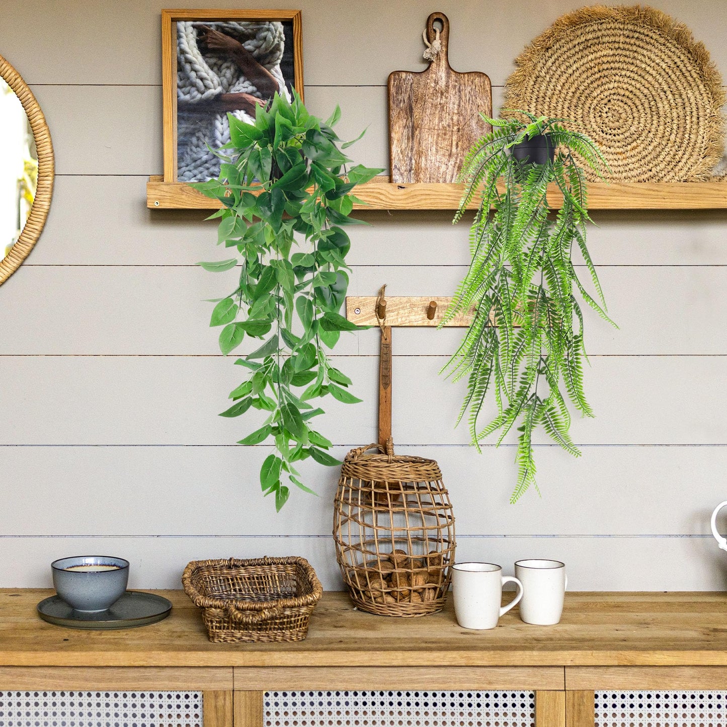 Der Rose 6Pcs Fake Hanging Plants Artificial Vines Faux Hanging Plants Indoor for Bathroom Kitchen Wall Bookshelf Outdoor Decor