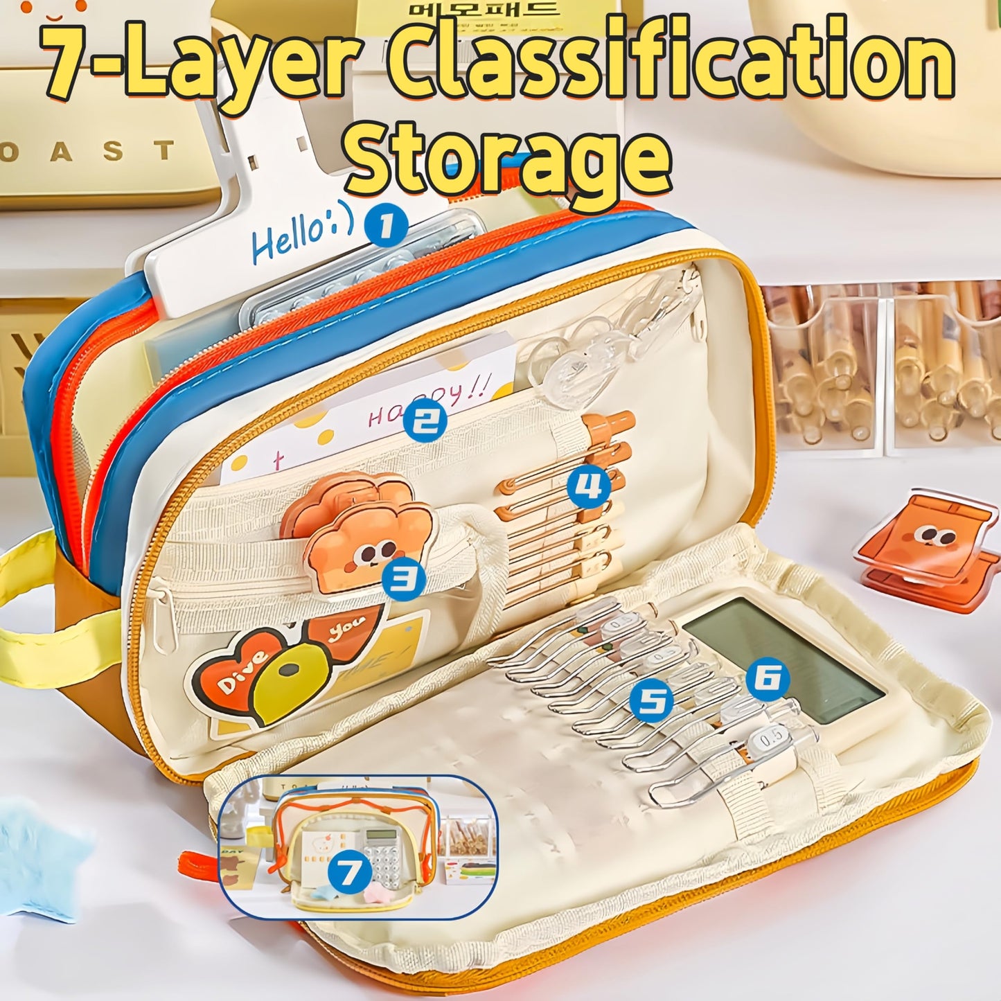 UIVXXUD Portable Multi-Layer Kawaii Star Pencil Case Organizer - Large Capacity Pencil Case with Compartments - Cute Pencil Pouch Functional Bag (Purple)