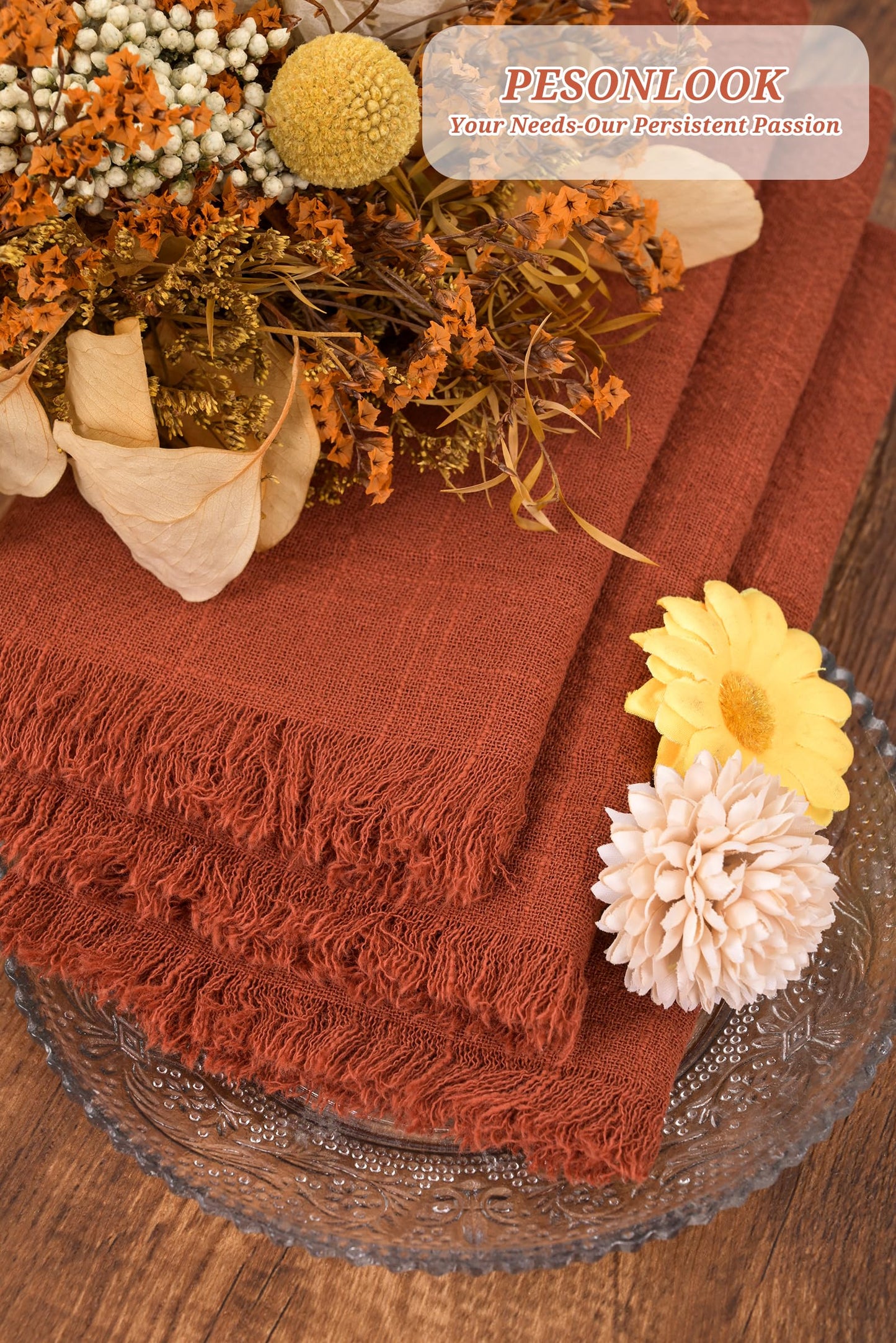12 Pack Terracotta Cloth Napkins Cotton Linen Napkins with Fringe 16 x 16 Inch Soft Handmade Napkins Cloths Delicate Washable Rustic Dinner Napkin Cloths for Wedding Party Dinner Table Decor