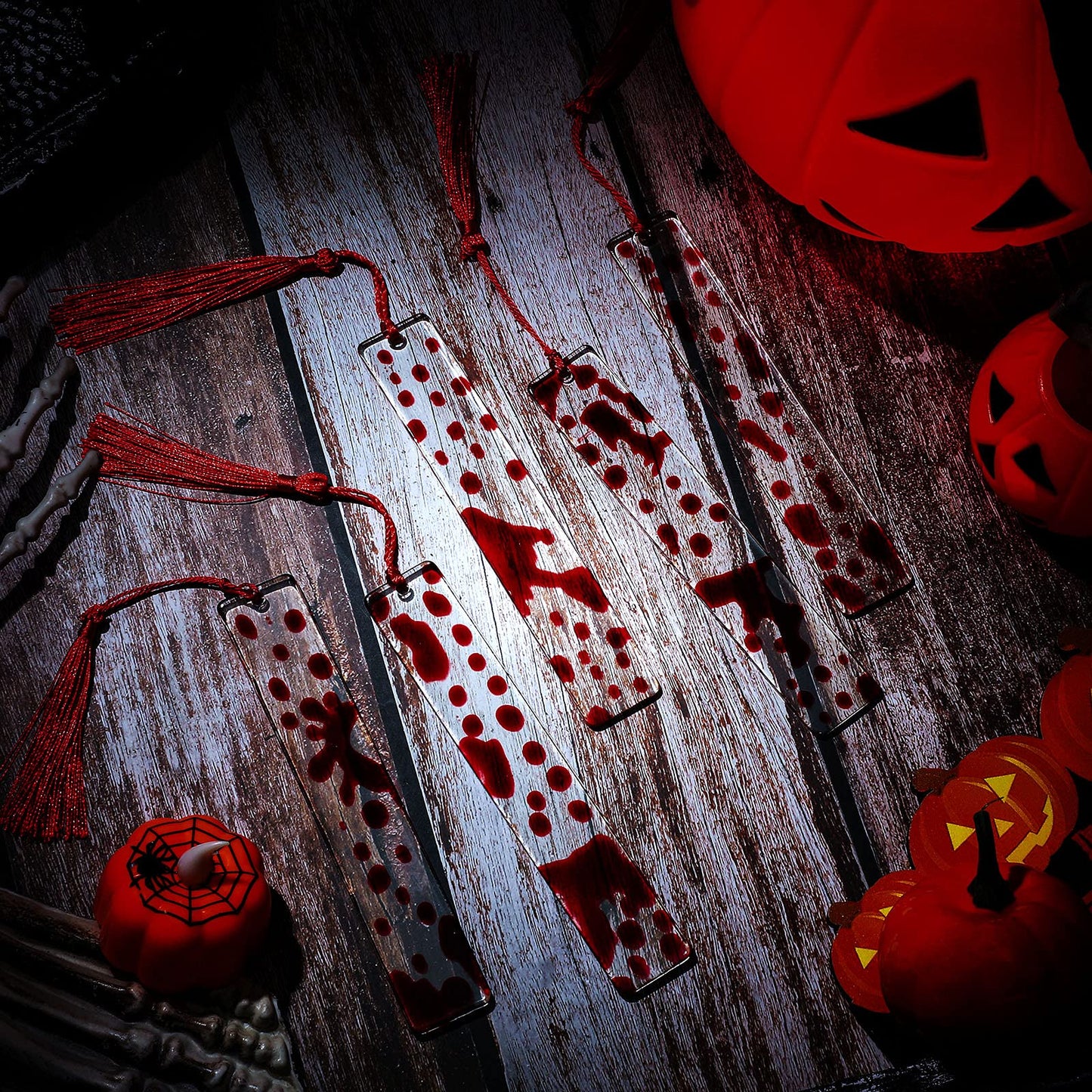 Tenare 5 Pieces Blood Bookmark Halloween Theme Blood Splatter Art Page Marker Bloodstain Bookmark Handmade Ideal Trick or Treat Present for Friends, Kids, Students, Teacher