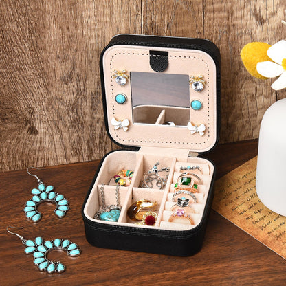DEEKA Western Jewelry Box Case Real Leather Cow Print Cowhide Tooled Travel Jewelry Organizer Gifts Christmas Gifts for Women Country Girls Cowgirl Stuff Portable Travel Accessories -Black