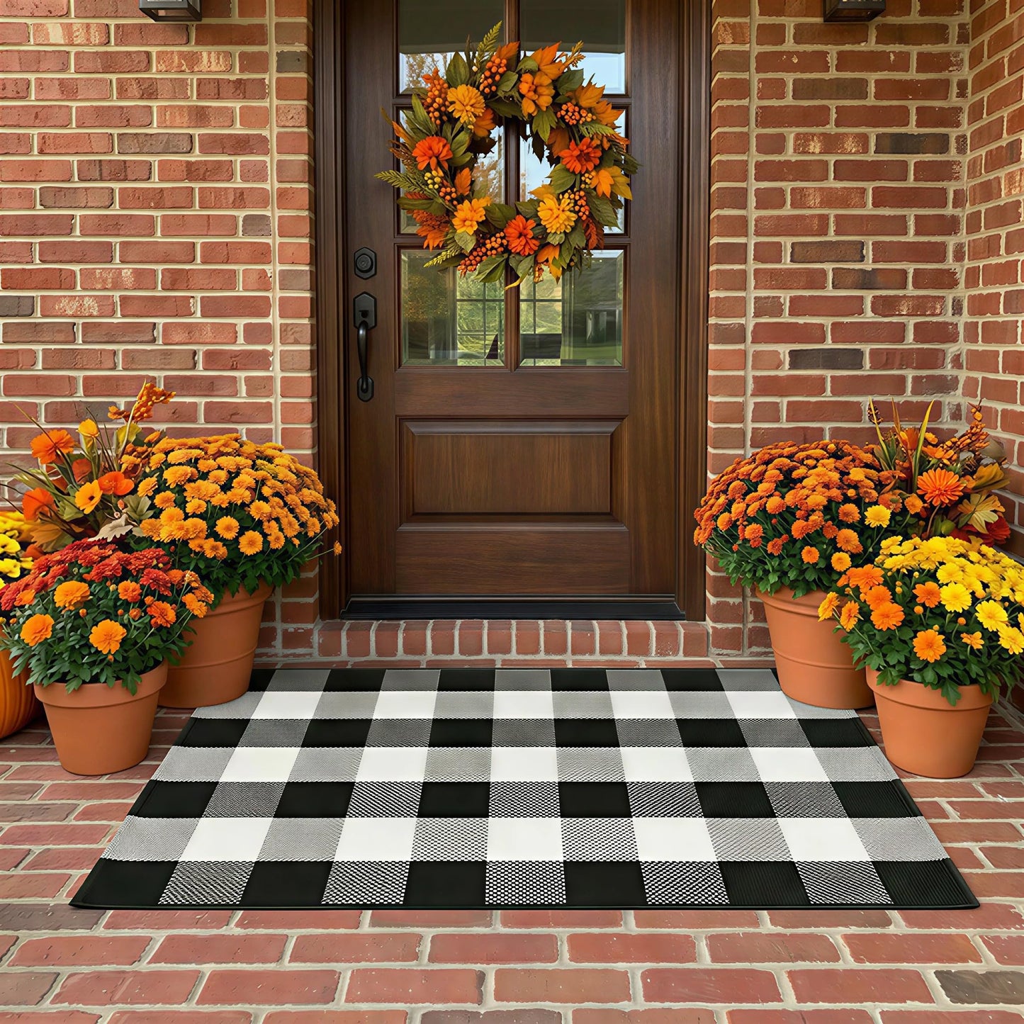 WAYYE Buffalo Plaid Outdoor Rug 27.5" x 43" Black and White Checkered Area Rug Washable Doormats Indoor Outdoor Rugs for Layered Front Door Mats, Porch, Entryway, Kitchen, Farmhouse
