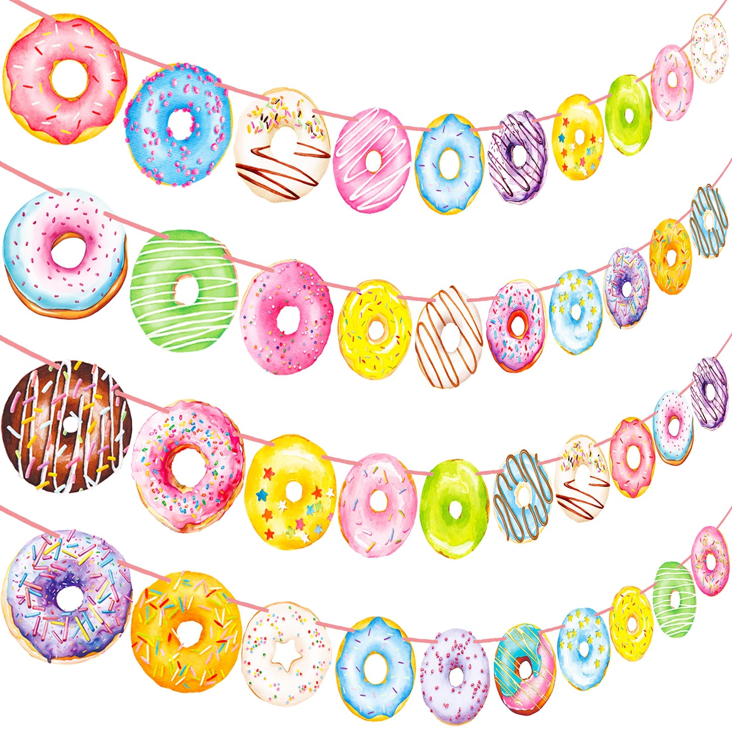 iPartyFun Donut Party Banners 4Pcs Donut Party Decorations Donut Themed Birthday Party Banner Decorations for Donut Theme Party Sweet Baby Shower Supplies