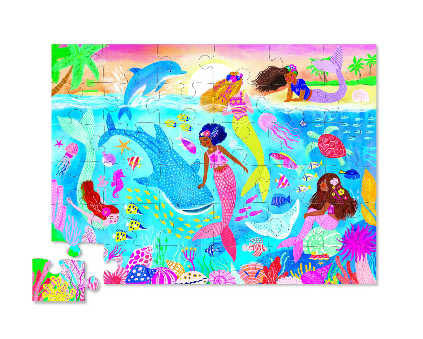 Crocodile Creek 36-Piece Jigsaw Floor Puzzle - Fun Floor Puzzles for Kids Ages 3-5 - Heavy-Duty Shaped Box for Storage - Mermaid Dreams - 24" W x 18" H Finished