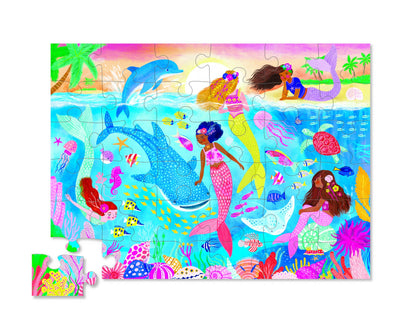 Crocodile Creek 36-Piece Jigsaw Floor Puzzle - Fun Floor Puzzles for Kids Ages 3-5 - Heavy-Duty Shaped Box for Storage - Mermaid Dreams - 24" W x 18" H Finished