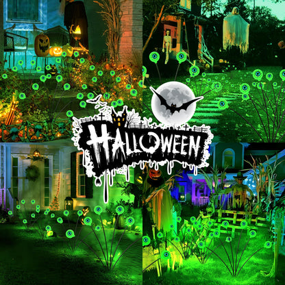 hyrion Halloween Decorations Outdoor Solar Eyeball Lights, 4 Packs 24LED Scary Eyeball Swaying Firefly Lights, 8 Mode Waterproof Green Halloween for Outside Path Yard Garden Lawn