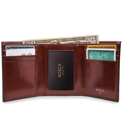 Bosca | Men’s Double I.D. Trifold Wallet w/RFID Blocking in Italian Old Leather