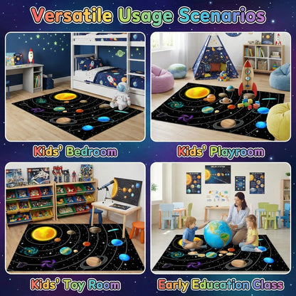 Solar System Galaxy Rug for Boys' Room - Space Carpet, 4'x5'