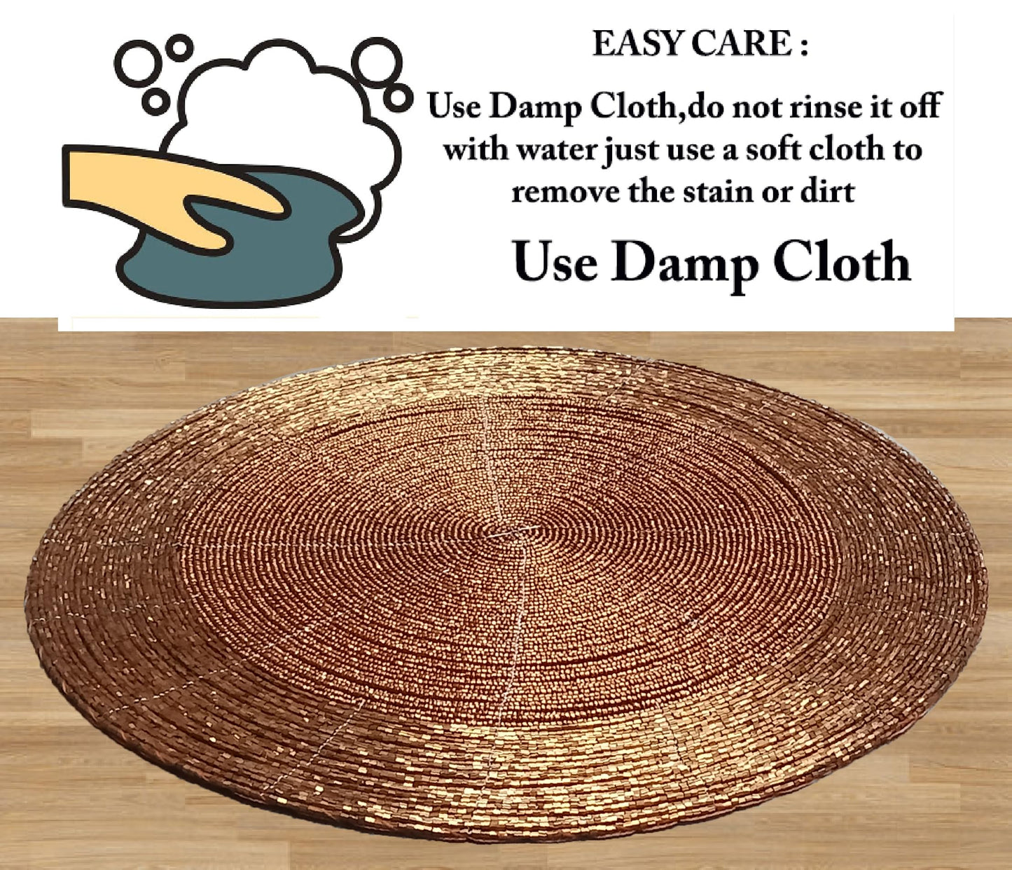 Glitz Handmade Beaded Charger Placemats - Set of 4 Handmade Beaded Placemats - Everyday Dining Essentials for Halloween, Harvest, Autumn, Fall, Holidays, Christmas - 13 Inch Round, Copper Tonal