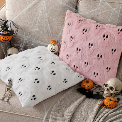 decorUhome Fall Halloween Ghost Pillow Covers 16x16 Pack of 2 Soft Plush Faux Wool Textured Throw Pillow Covers Cute 3D Ghost Decorative Cushion Cases for Couch Sofa Bedroom Home Decor, Blush Pink