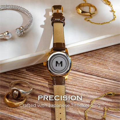Miykon Dainty Minimalist Casual Dress Watches for Women – Small Easy Reader Analog Watch with Genuine Leather Strap and Second Hand – Japanese Quartz, Waterproof to 100ft (Brown Strap, Gold Case, Gold Dial, 26mm)