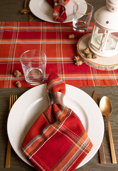 DII Autumn Pumpkin Spice Kitchen Collection Fall/Thanksgiving Cotton Table Décor, Square Napkin Set, 20x20, Orange Plaid, 6 Piece