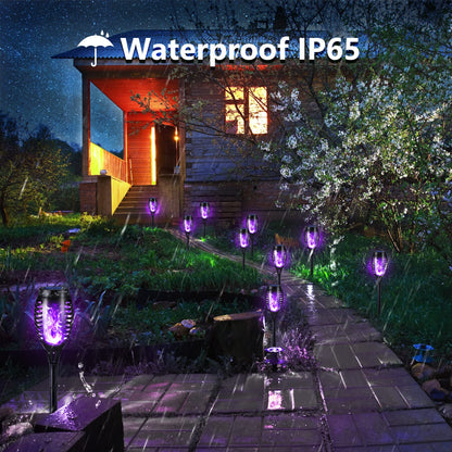 Toodour Solar Torch Flame Lights, 6 Pack Solar Lights Outdoor with Flickering Flame, Waterproof Solar Pathway Lights Landscape Decoration Lighting for Garden, Lawn, Yard, Outdoor Decor - Purple