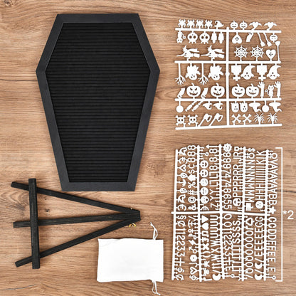 Coffin Letter Board - 520 Characters Spooky Halloween Characters with Wooden Stand and Canvas Bag - 16x11 Inches - Felt Message Board for Home Office Halloween Supplies & Decor (Black)