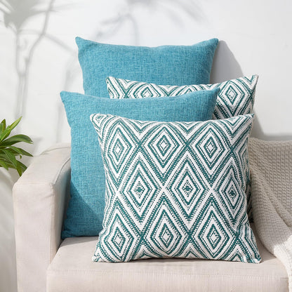 HPUK Decorative Throw Pillow Covers Set of 4 Square Couch Pillows Linen Cushion Cover for Couch Sofa Living Room, 18"x18" inches, Blue