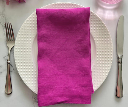 Linen Cocktail Napkins 12 x 12, 100% Pure Linen Napkins, Set of 4, Pink Table Napkins, Farmhouse Orchid Cloth Napkins, Weddings, Pink Napkin and Everyday Use, Halloween, Thanksgiving