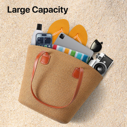 Straw Bags For Women | Travel Straw Totes Bag, Summer Woven Shoulder Bag Handbag